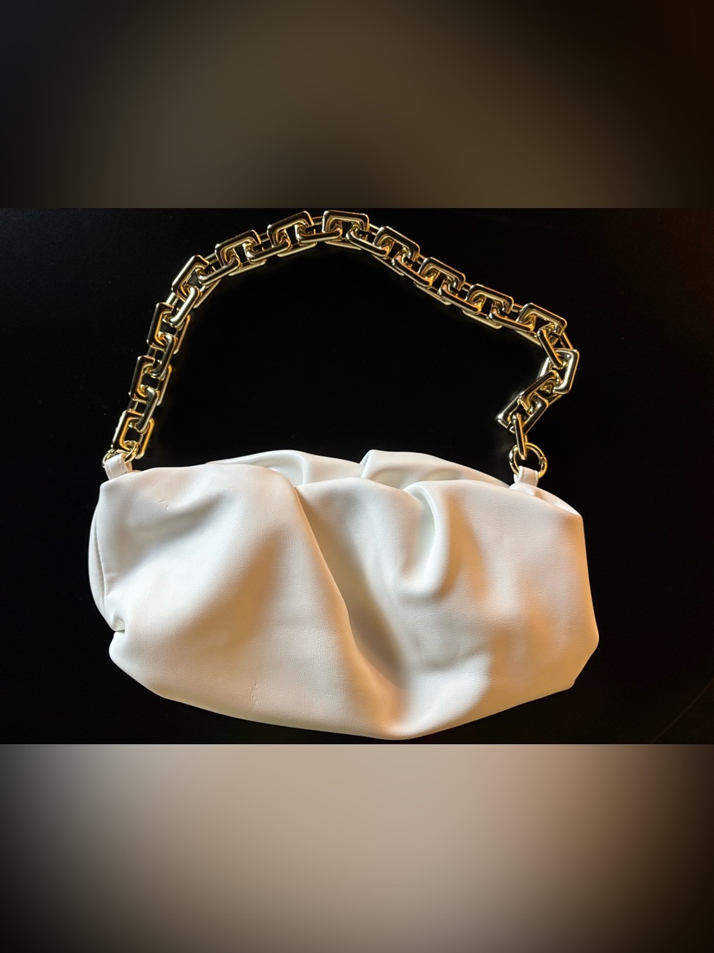 Ruched Shoulder Bag with Gold Chain Strap